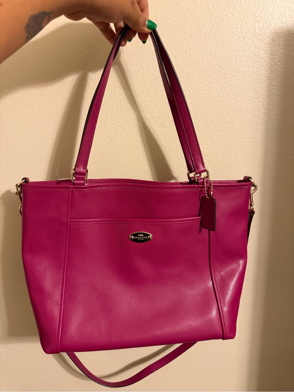 Coach Cranberry Pebbled Leather Tote with Gold Hardware